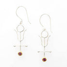 Antimony Earrings Elemental Symbol with Rhodolite Garnet