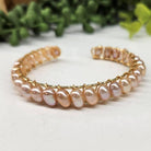 Pearls Peach Bangle Bracelet 18KT Yellow Gold Overlay Full View