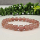 Strawberry Quartz  Smooth Bead Stretch Bracelet Up Close