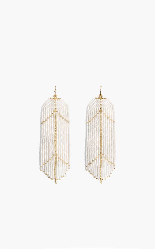 Divine Light White Beaded Feather Earrings