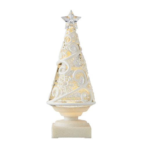 Golden Glitter and White Swirling Embossed Light Up Holiday Tree