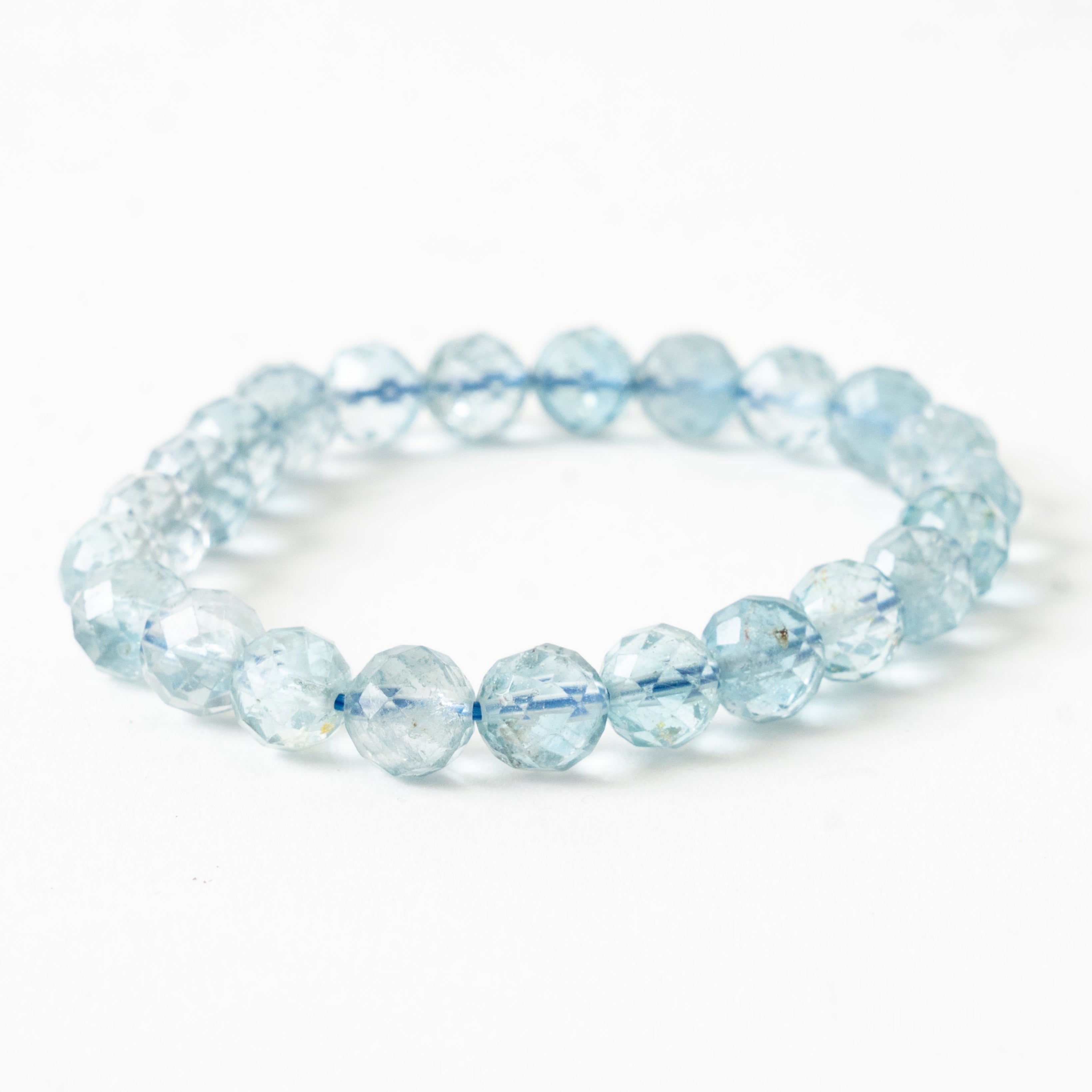 Aquamarine 8mm Faceted Bead Stretch Bracelet AAA