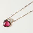 Watermelon Tourmaline with Rainbow Moonstone Sterling Silver Necklace