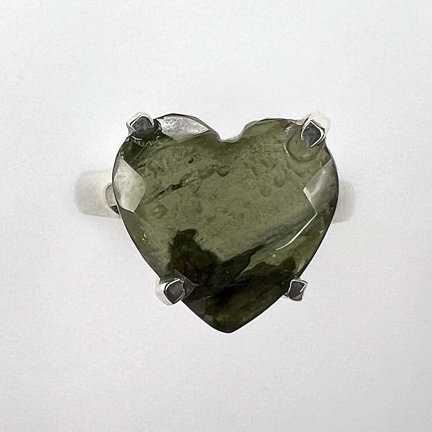 Moldavite Faceted Gemstone Ring