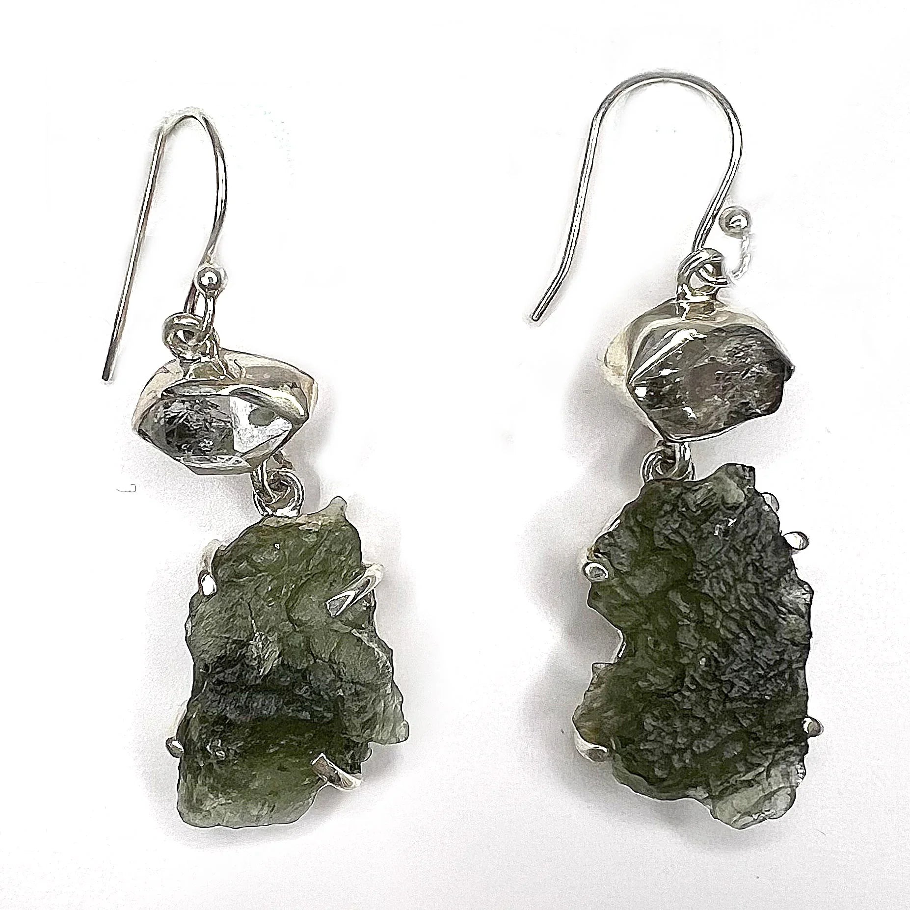 
Moldavite and Herkimer Diamond Earrings