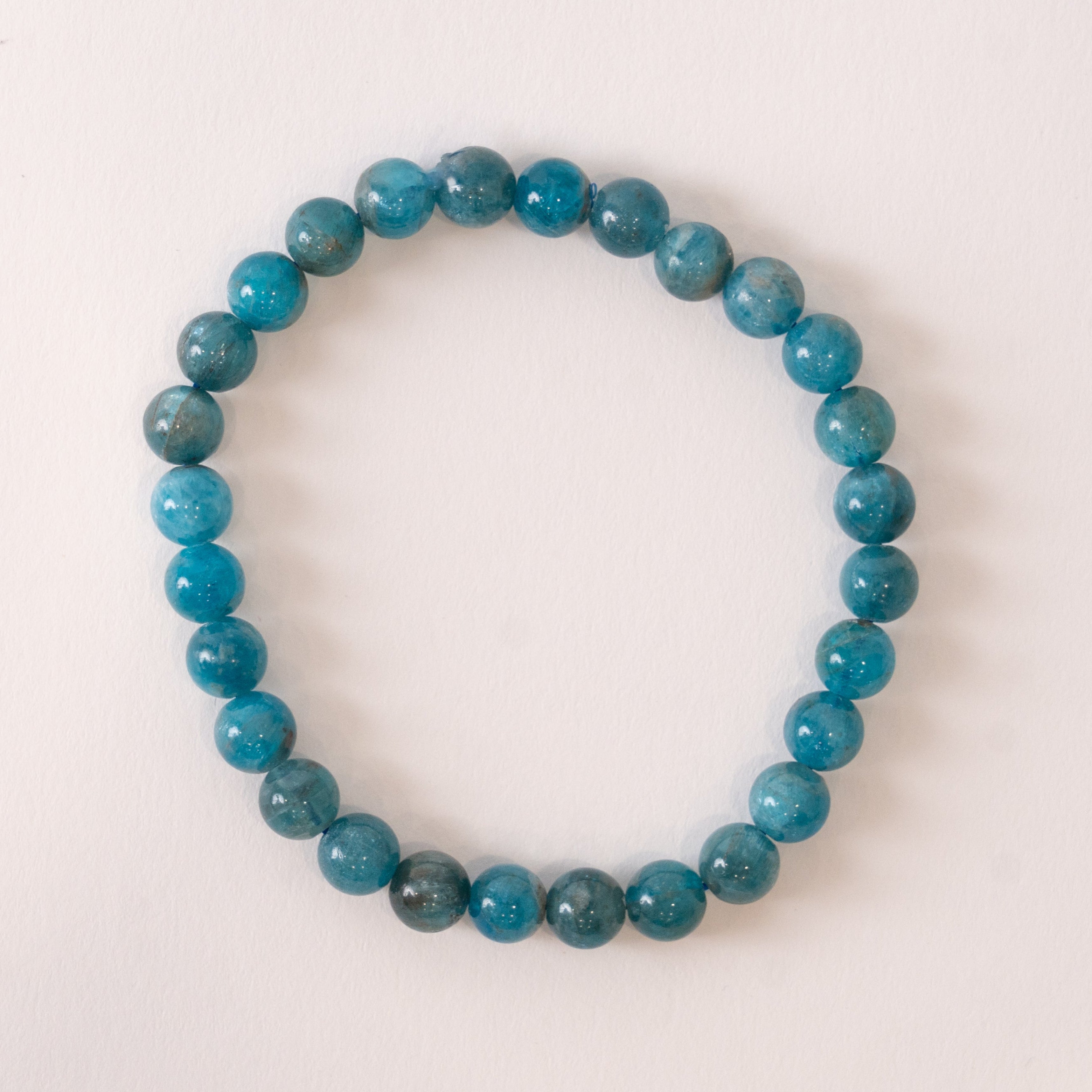 Blue Apatite 7mm Smooth Bead Stretch Bracelet