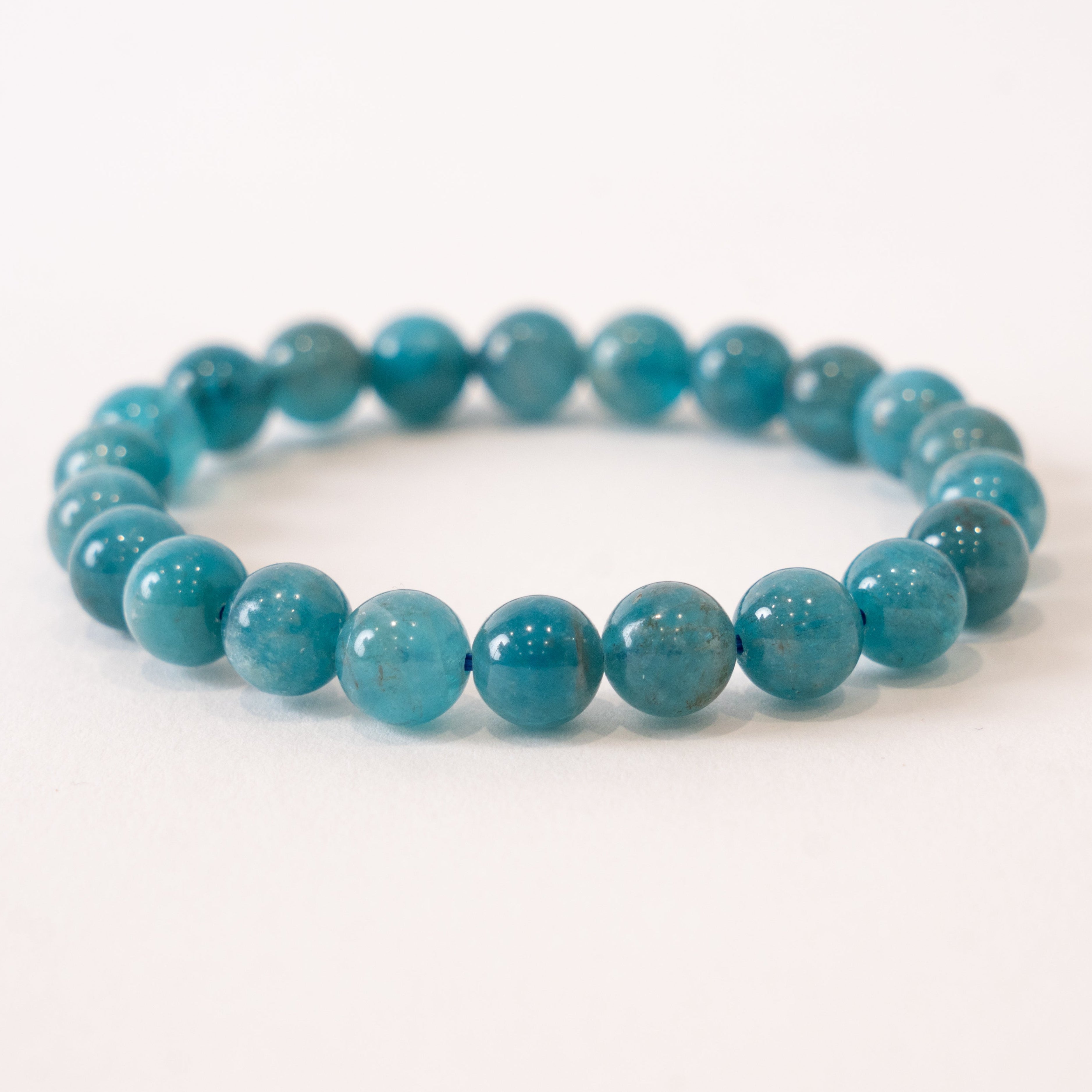 Blue Apatite 7mm Smooth Bead Stretch Bracelet