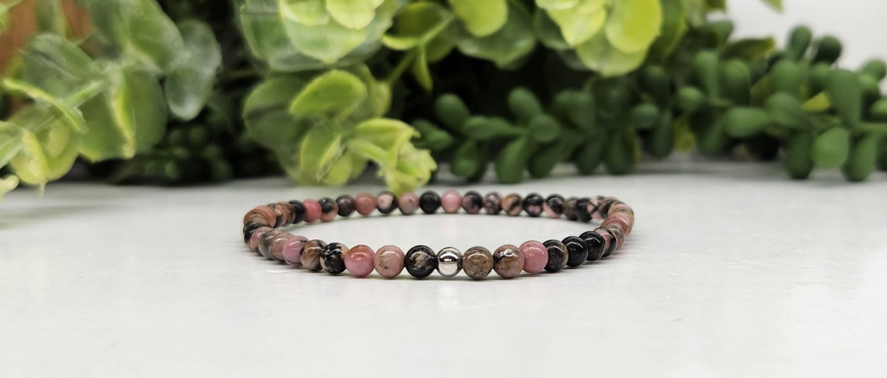 Rhodonite Smooth Bead Stretch Bracelet 4MM Full View