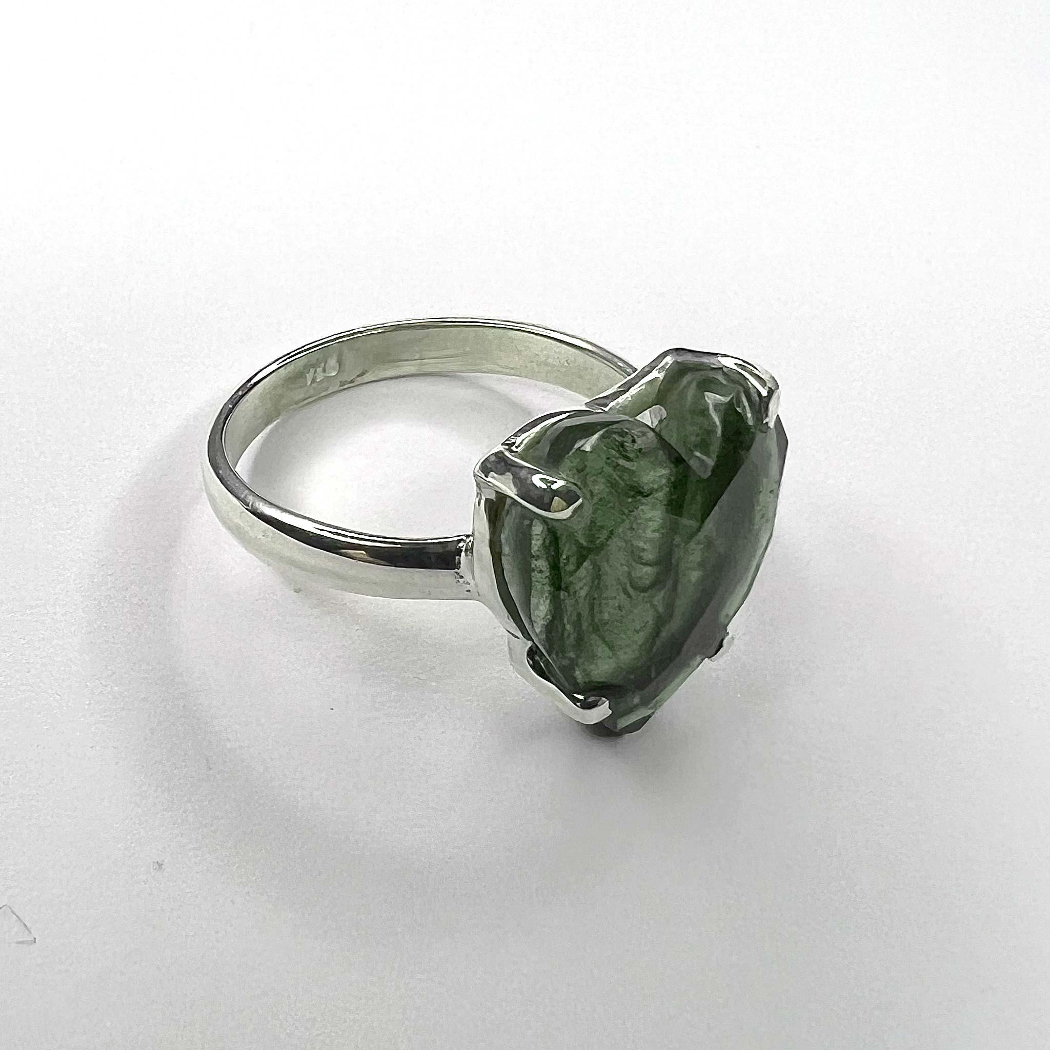 Moldavite Faceted Gemstone Ring