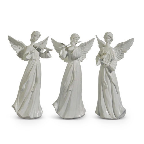 White 14"H Angel Figurine with Musical Instrument