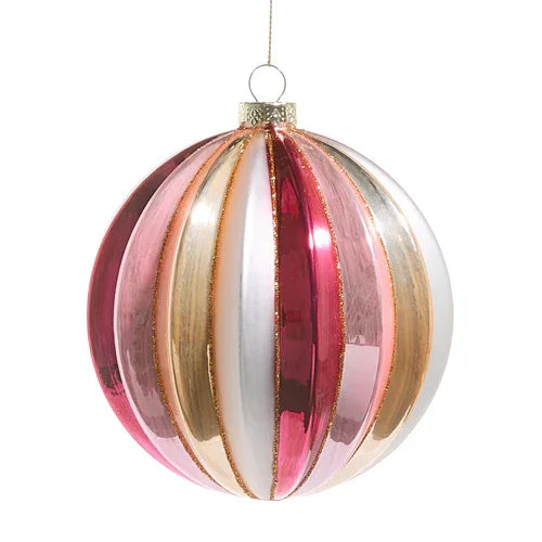 Shakes of Pink Ribbed Ball Ornament