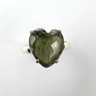 Moldavite Faceted Heart Ring front