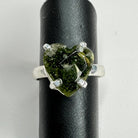 Moldavite Faceted Heart Ring with Sterling Silver top view