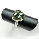 Moldavite Faceted Heart Ring with Sterling Silver left view