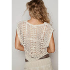 Beige Crochet Sleeveless V-Neck Top Back