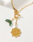 Gold Cancer Front Toggle Zodiac Necklace with Emerald Charm