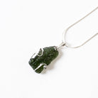Modern Wire Wrapped Rough Moldavite Pendant Necklace Sterling Silver 3