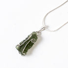 Modern Wire Wrapped Rough Moldavite Pendant Necklace Sterling Silver 1