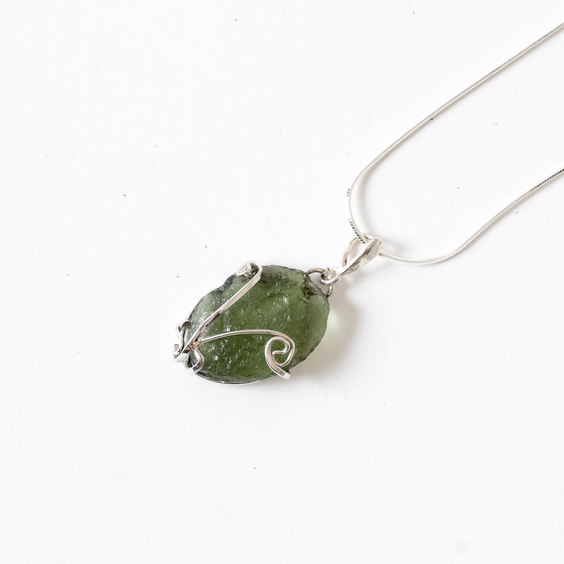 Modern Wire Wrapped Rough Moldavite 2.6 grams Pendant Sterling Silver