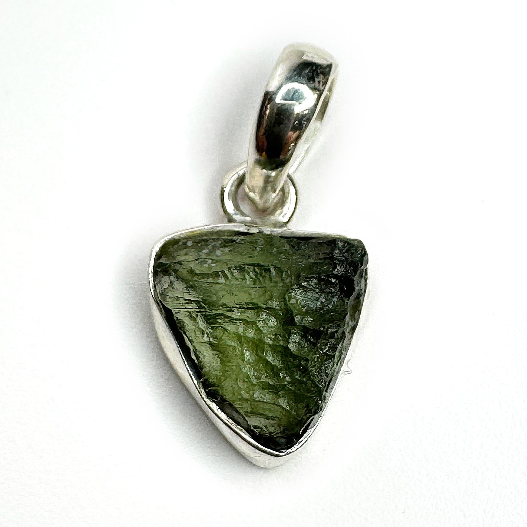 Moldavite  Rough Sterling Silver Pendant