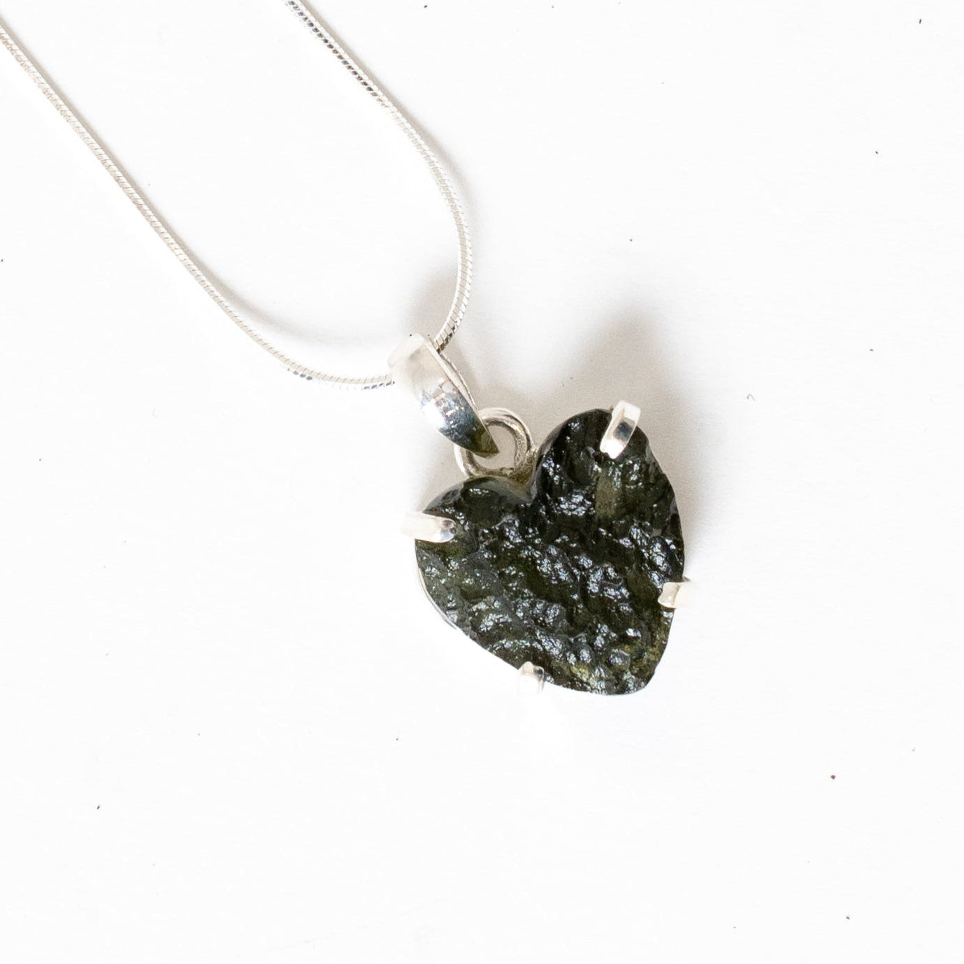Rough Moldavite Heart 3.7-3.8 grams Pendant Sterling Silver