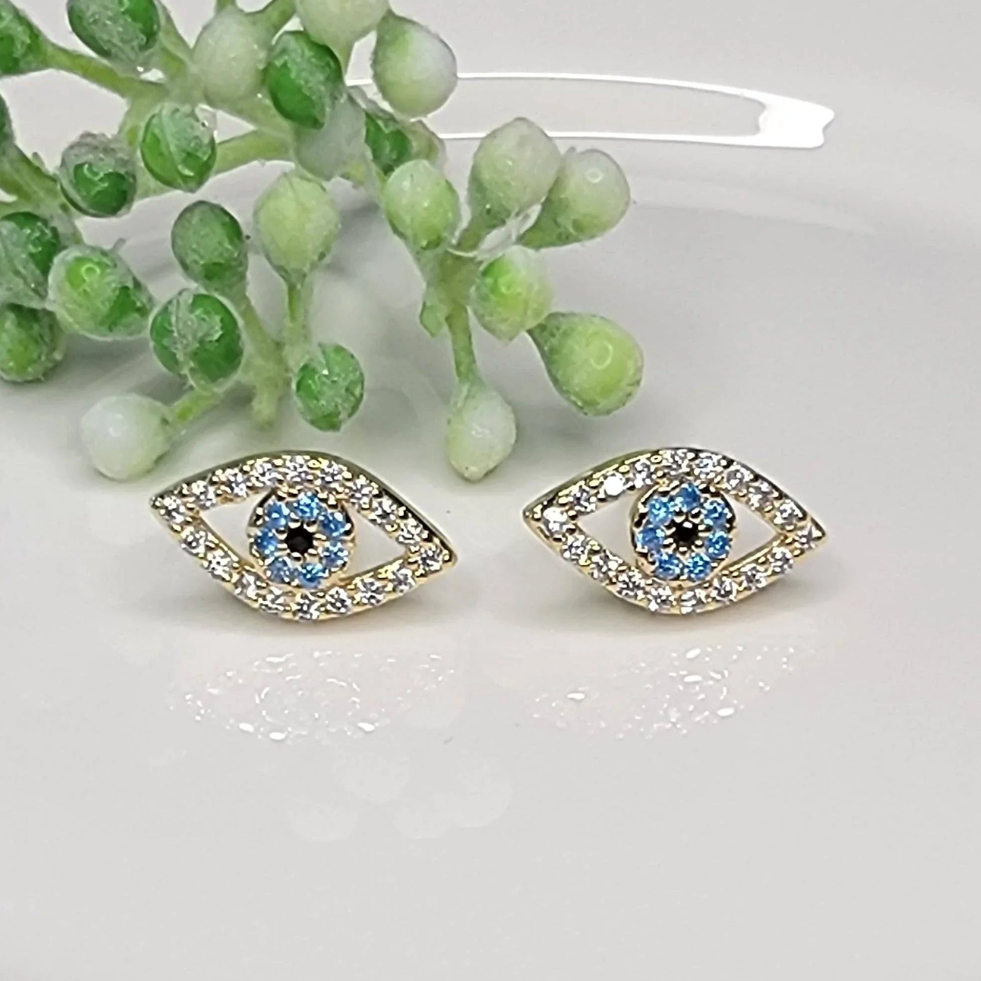 Gold Evil Eye CZ Stud Earrings
