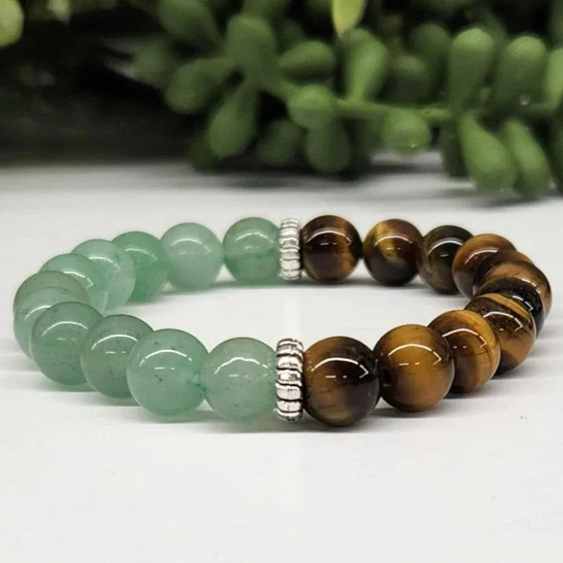 Wealth: Green Aventurine & Tiger Eye Bracelet 8mm Beads Full View