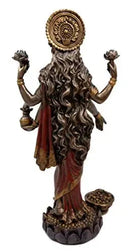 Statue of a deity with multiple arms holding flowers and a pot, on a white background