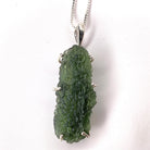 Moldavite Rough Necklace Sterling Silver Prong Setting front view