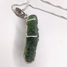 Moldavite Rough Necklace Sterling Silver Prong Setting side view