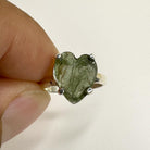 Moldavite Faceted Heart Ring with Sterling Silver top view