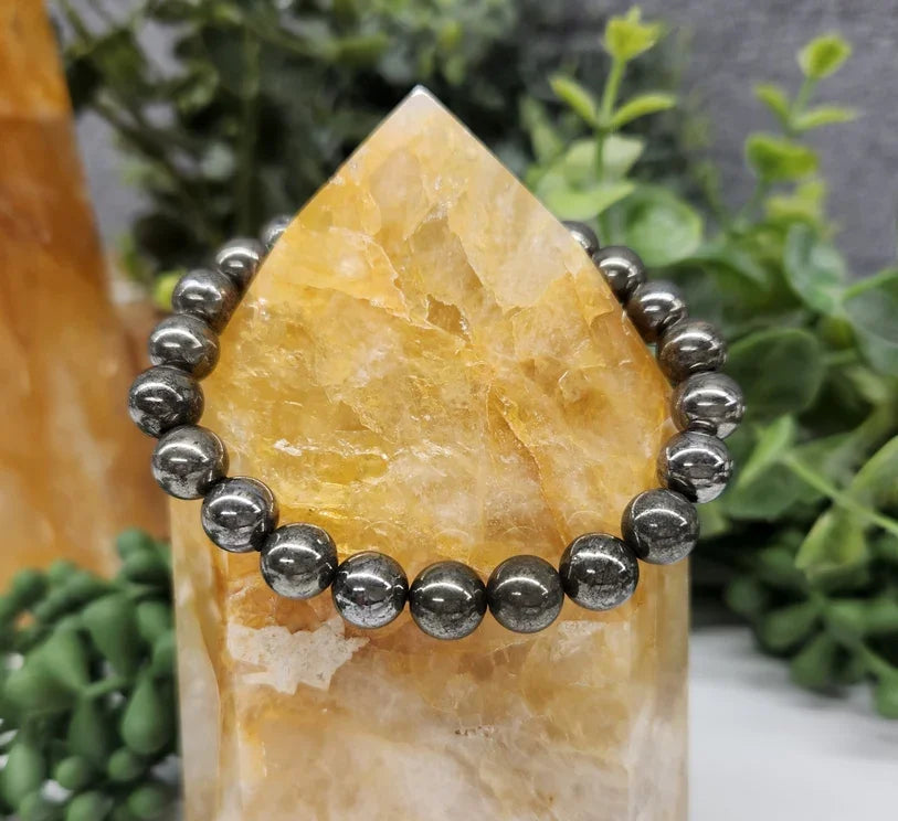 Pyrite Smooth Bead Stretch Bracelet Styled