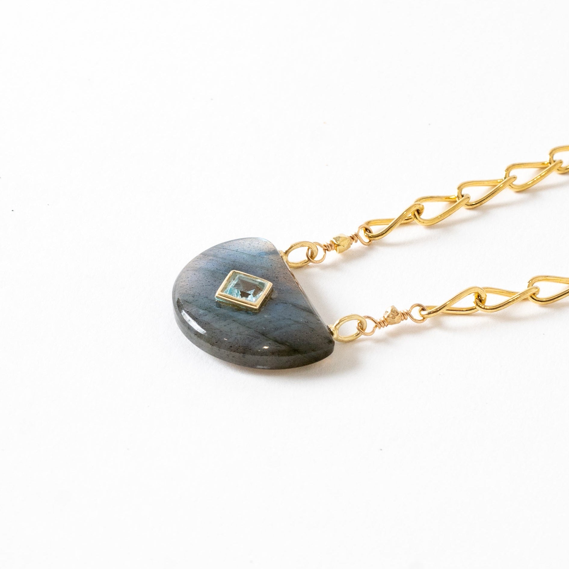 Shimmer Blue Labradorite and Topaz Necklace Up close