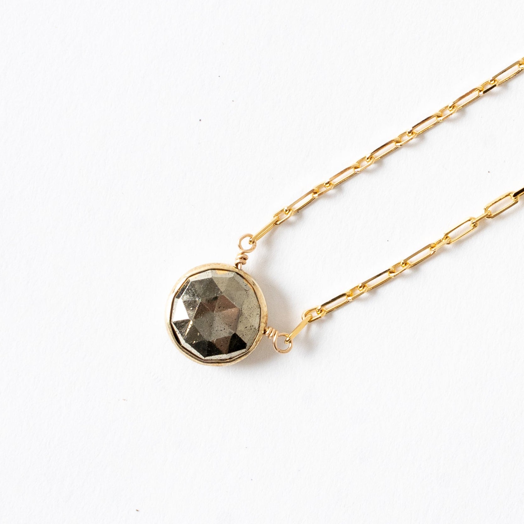 Faceted Pyrite Drop Pendant Necklace 16" on 14K Gold Vermeil Chain with 1" Extender