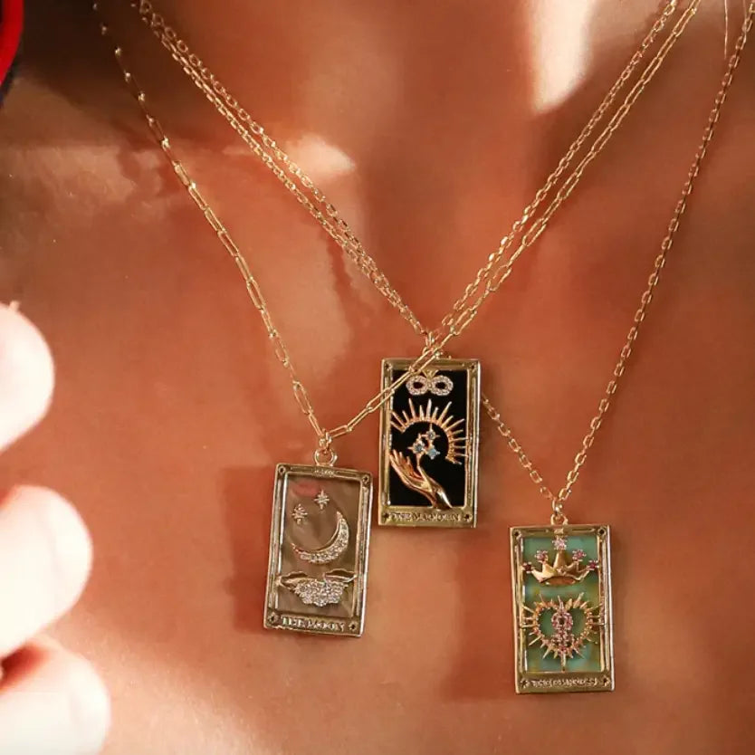 he Empress Tarot Card Necklace for Nurturing, Abundance, and Feminine Power Layered on Neck