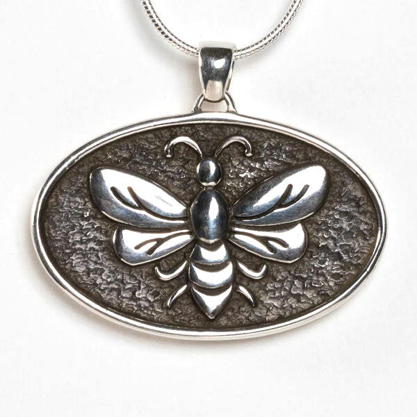 Oval Bee Pendant with Garnet front