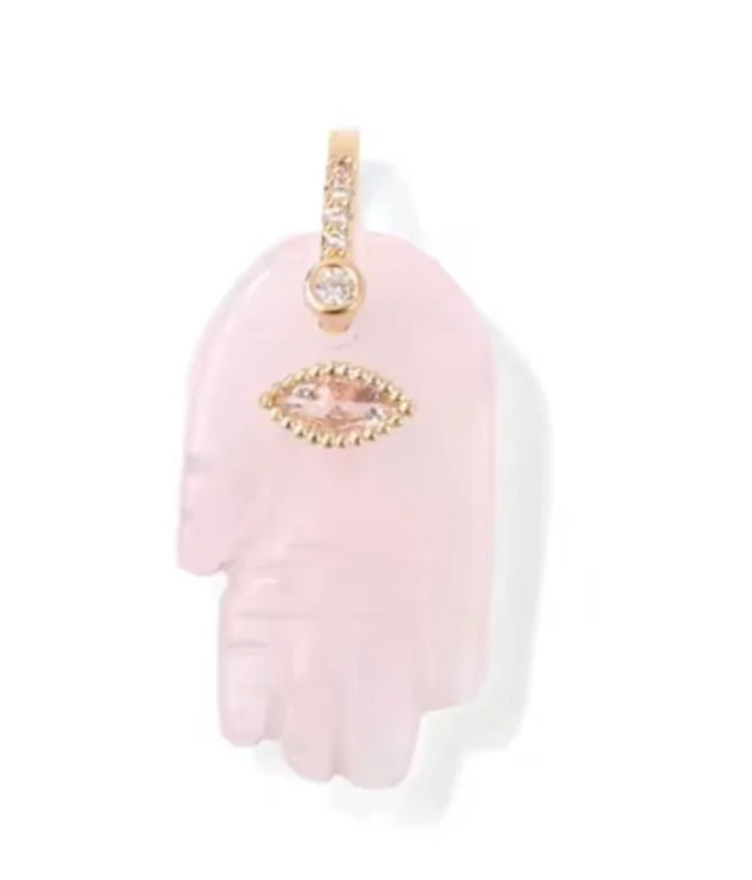 Rose Quartz Hamsa Crystal Protection Evil Eye Necklace