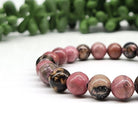 Rhodonite Smooth Bead Stretch Bracelet 8MM Close Up