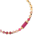 Necklace with pink and gold beads on a white background