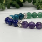 Chakra 8mm Smooth Bead Bracelet Stretch, Silver Spacers closer view