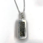 Moldavite Rectangle Necklace with Sterling Silver back side