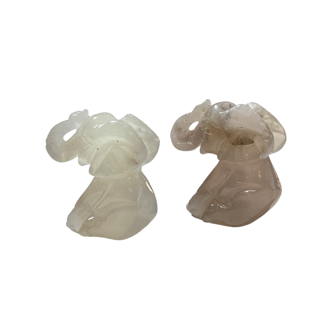 Two Agate Carved Crystal Stone Elephants