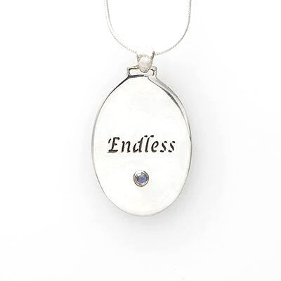 Eternal Tibetan Knot Pendant Rainbow Moonstone - Endless back