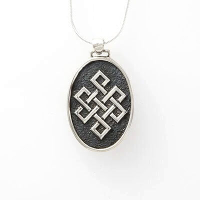 Eternal Tibetan Knot Pendant Rainbow Moonstone - Endless front