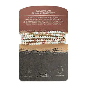Agalmatolite and Silver Bracelet/Necklace Wrap on card