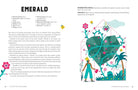 Book page about emerald with illustrations and text