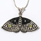 Moth Pendant with Peridot Oval and Quote on back front