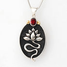 Lotus Snake Pendant with Garnet, Gold Plate Accent front