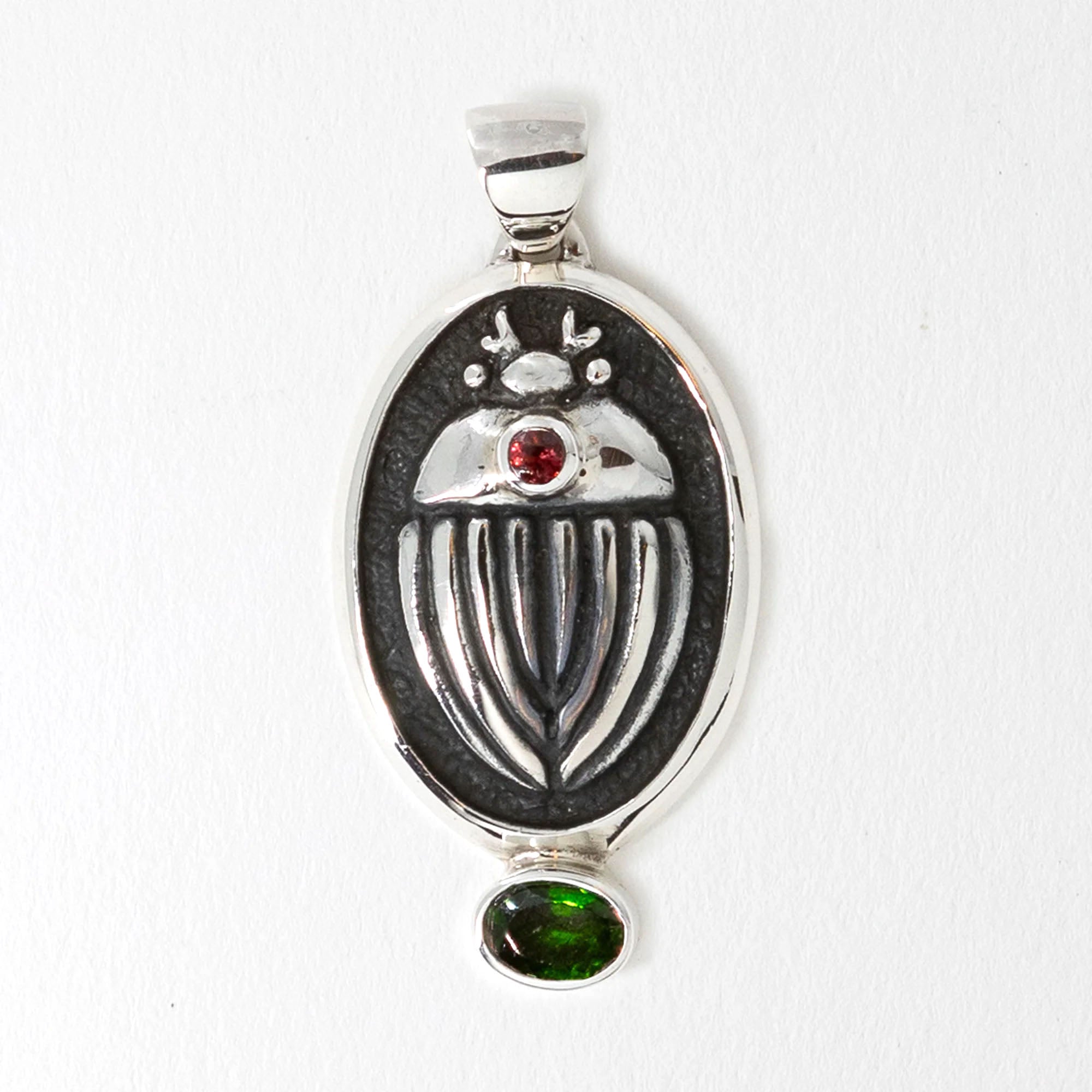 Scarab Beetle Pendant Garnet Green Diopside