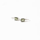 Moldavite Emerald Cut Faceted Earrings Silver